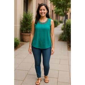 Covington Beaded Top Neck Pleat Front Sleeveless